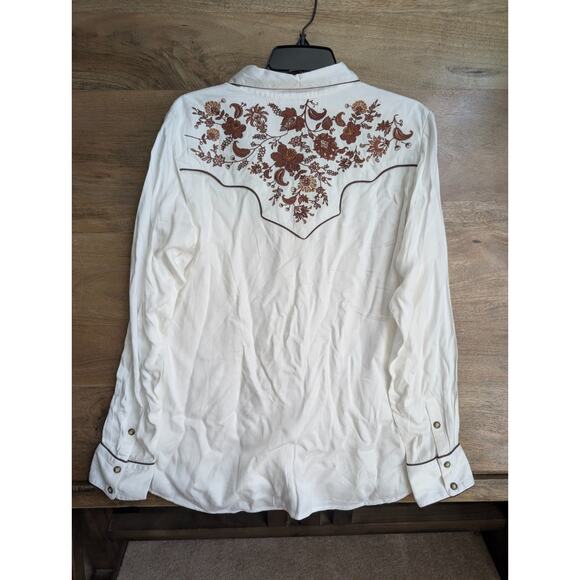 Ariat Shirt Womens Large White Embroidered Floral Elsa Long Sleeve Pearl Snap - Picture 2 of 4